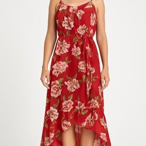 3/$10 Heart Hips Red Floral High Low Dress